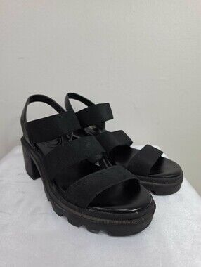 Steve Madden Black Chunky Elastic Strap Platform Sandals
